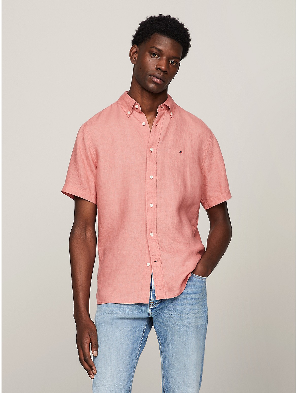 Tommy Hilfiger Men's Regular Fit Linen Short-Sleeve Shirt