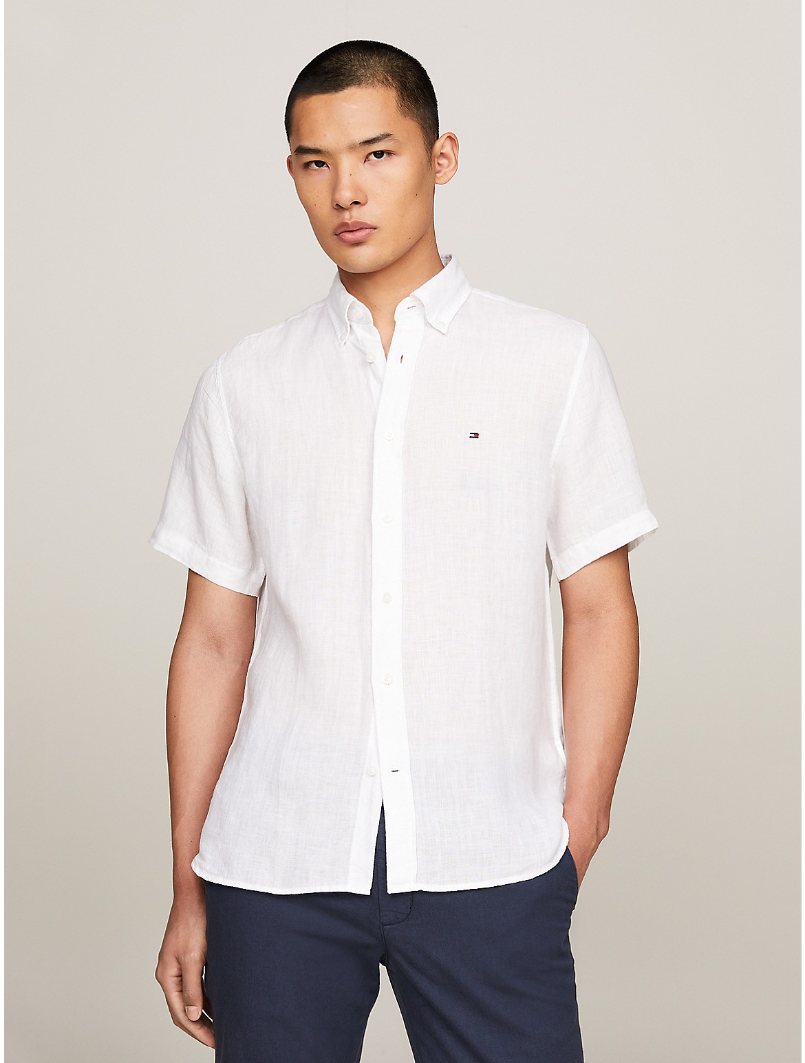 Tommy Hilfiger Men's Regular Fit Linen Short-Sleeve Shirt