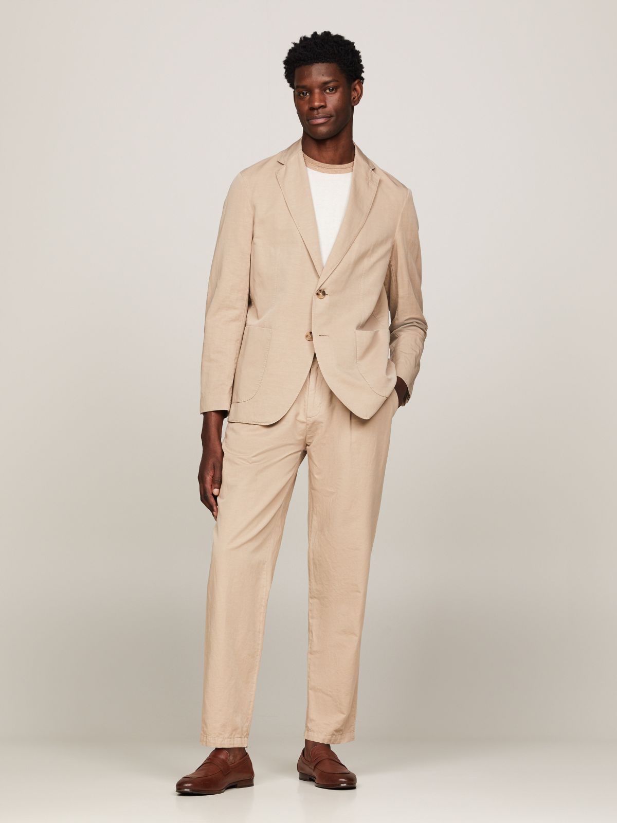 Regular Fit Cotton and Linen Blazer — Beige
