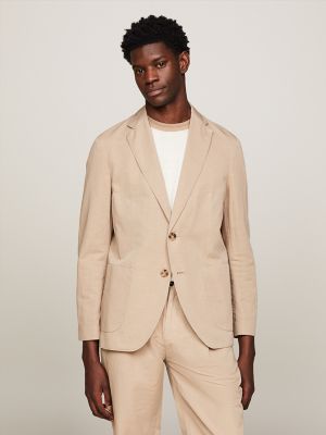 Regular Fit Cotton and Linen Blazer, Beige
