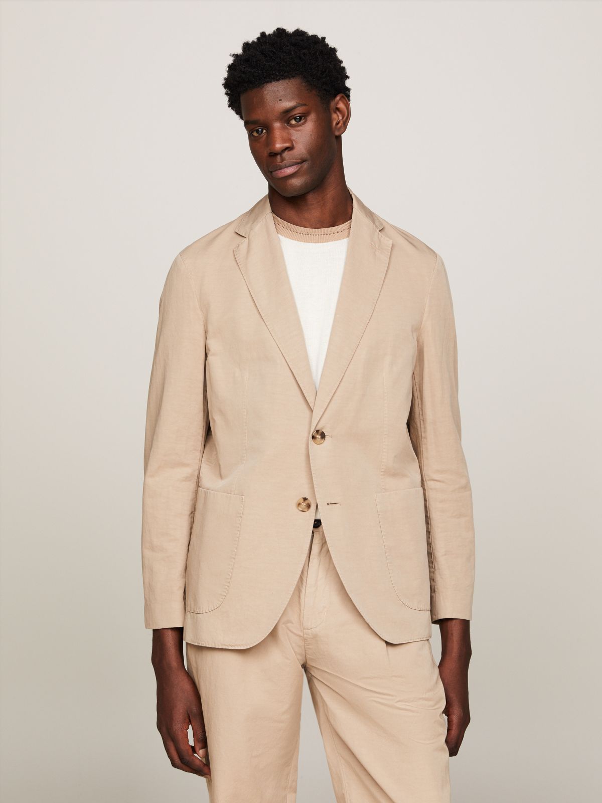 Regular Fit Cotton and Linen Blazer — Beige
