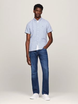 Slim Fit Geometric Print Shirt, Blue Coast/Optic White