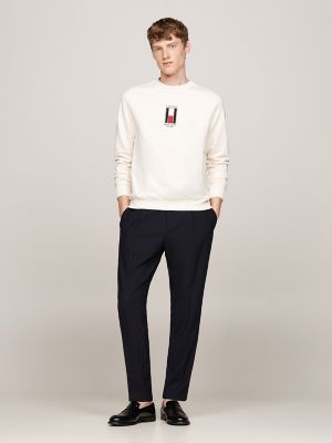 Embroidered Vertical Flag Sweatshirt, Ivory Petal