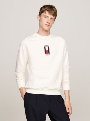 Embroidered Vertical Flag Sweatshirt, Ivory Petal
