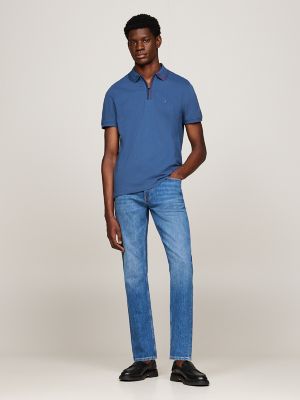 Regular Fit Tipped Zip Polo, Aegean Sea