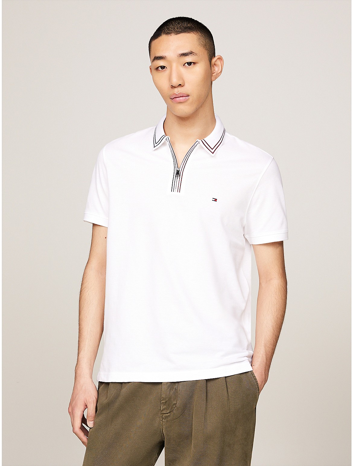Shop Tommy Hilfiger Regular Fit Tipped Zip Polo In White