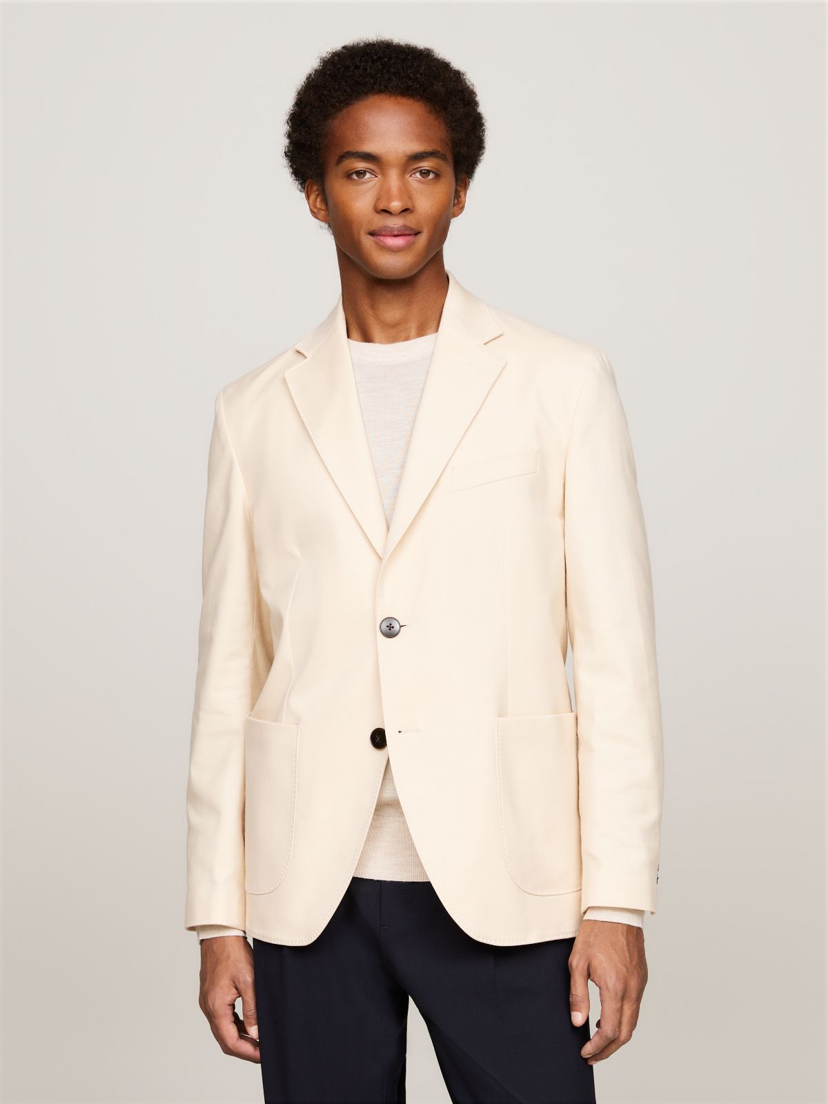 Cotton-Wool Blend Casual Blazer — Classic Beige