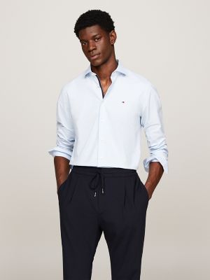 Slim Fit Geometric Stretch Poplin Shirt, Light Blue/Optic White