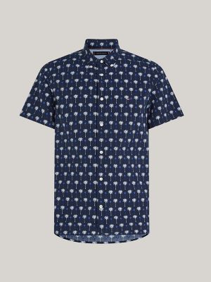Slim Fit Micro Palm Print Shirt, Navy