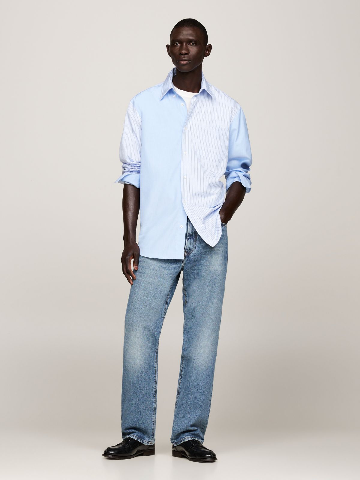 Crest Logo Ithaca Stripe Panel Shirt — Vessel Blue