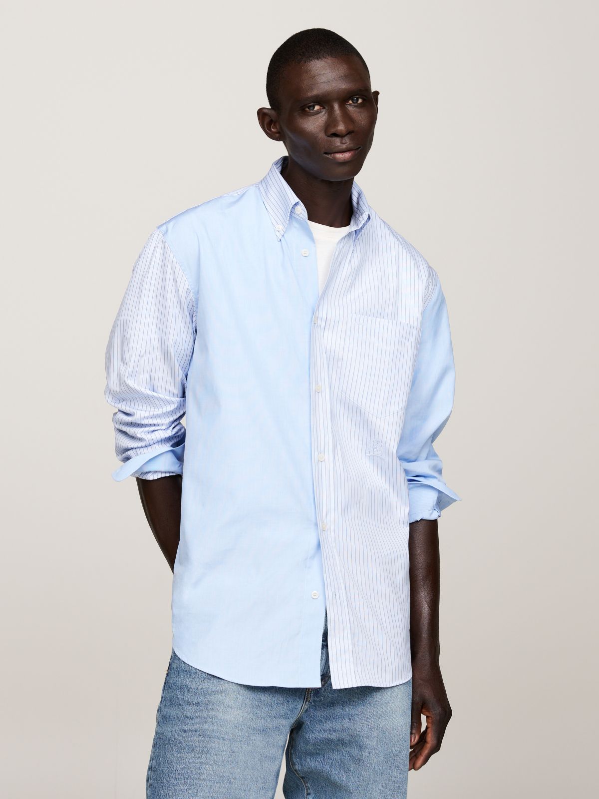 Crest Logo Ithaca Stripe Panel Shirt — Vessel Blue
