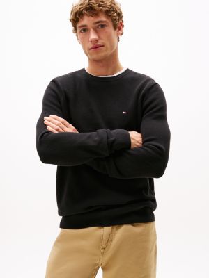 Textured Knit Crewneck Sweater, Black