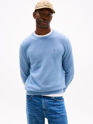 Textured Knit Crewneck Sweater, Brisk Blue