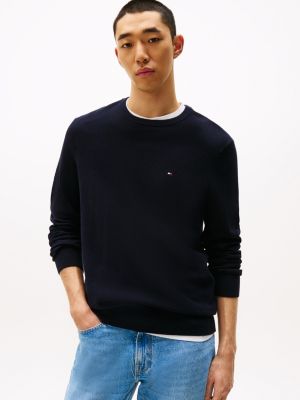 Textured Knit Crewneck Sweater, Navy