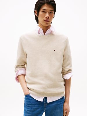 Textured Knit Crewneck Sweater, Heathered Oatmilk