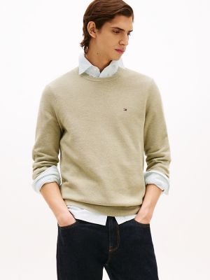 Textured Knit Crewneck Sweater, Heathered Olive