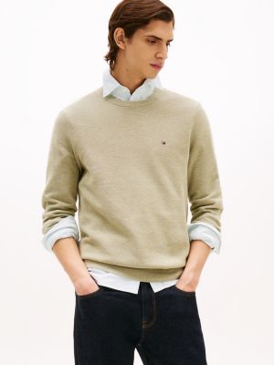 Textured Knit Crewneck Sweater, Heathered Olive