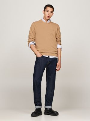 Textured Knit Crewneck Sweater, Safari Canvas