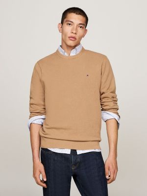 Textured Knit Crewneck Sweater, Safari Canvas