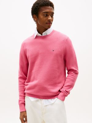 Textured Knit Crewneck Sweater, Vintage Rosy