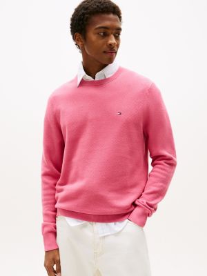 Textured Knit Crewneck Sweater, Vintage Rosy