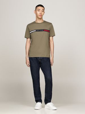 Tommy Ribbed Inset Logo T-Shirt, Battle Green