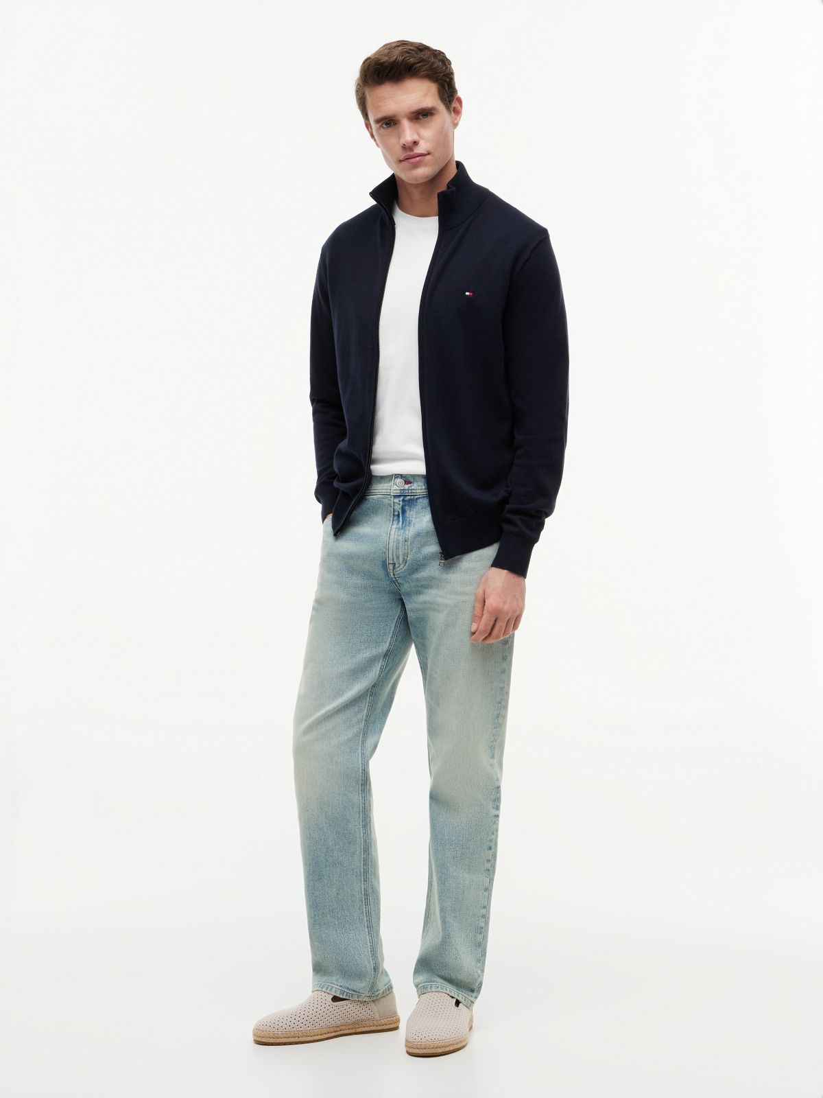 Classic Mockneck Zip Cardigan — Navy Blue