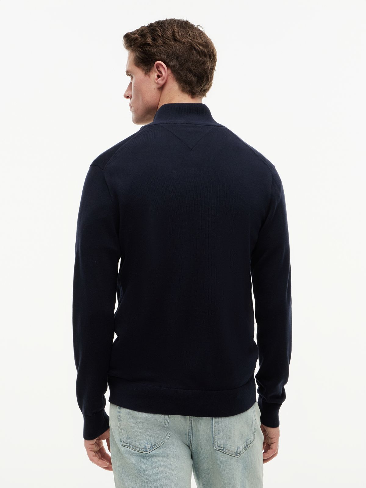 Classic Mockneck Zip Cardigan — Navy Blue