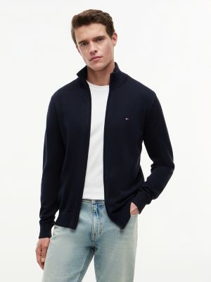 Classic Mockneck Zip Cardigan, Navy Blue