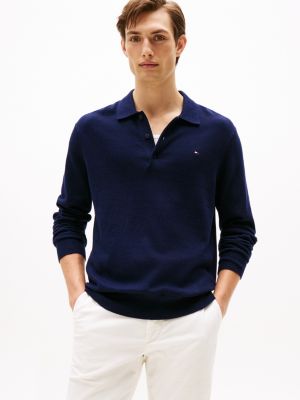 Organic-Cotton and Cashmere Polo Sweater, Navy