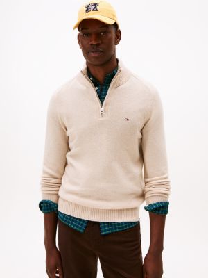 Wool Quarter-Zip Sweater, Heathered Newsprint