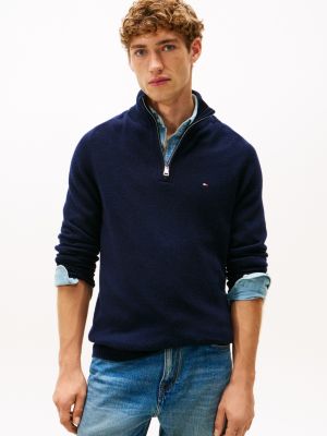 Wool Quarter-Zip Sweater, Navy