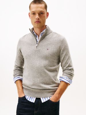 Wool Quarter-Zip Sweater, Light Grey Heather
