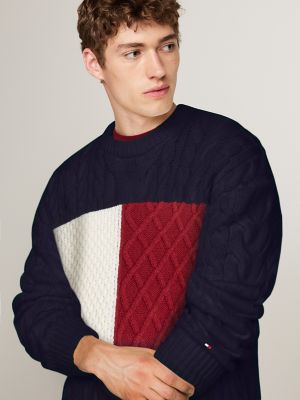 [トミーヒルフィガー] MEN FLAG LOGO CALBE KNIT SWEATER Flag Cable Knit Wool-Blend Sweater | Tommy Hilfiger