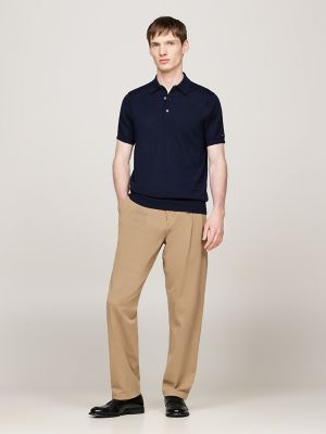 Merino Wool Polo Sweater, Navy