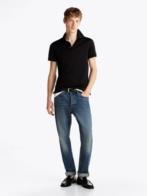 Slim Fit Mercerized Cotton Polo, Black