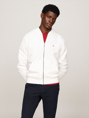 Baseball Collar Zip Sweatshirt, Ancient White