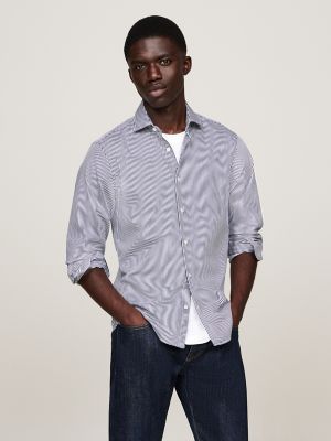 Slim Fit Stripe Poplin Dress Shirt, Navy/Optic White Stripe