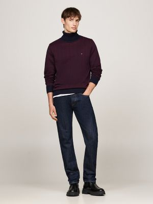 Two-Tone Fair Isle Turtleneck Sweater, Deep Rouge/Navy