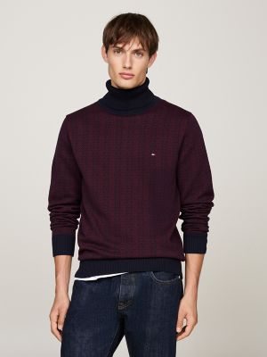 Two-Tone Fair Isle Turtleneck Sweater, Deep Rouge/Navy
