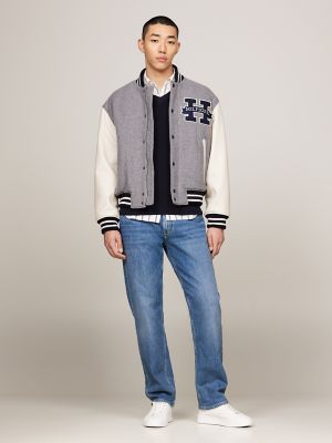 Hilfiger Patch Wool Blend Varsity Jacket, Light Grey Heather