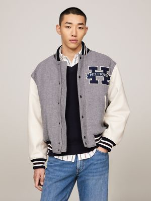 Hilfiger Patch Wool Blend Varsity Jacket, Light Grey Heather