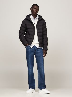 Water-Repellent Padded Hooded Jacket, Black