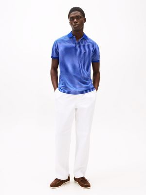 Regular Fit Pique Tech Polo, Wedge Blue/White Stripe