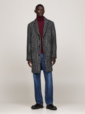 Herringbone wool blend zip overcoat on sale