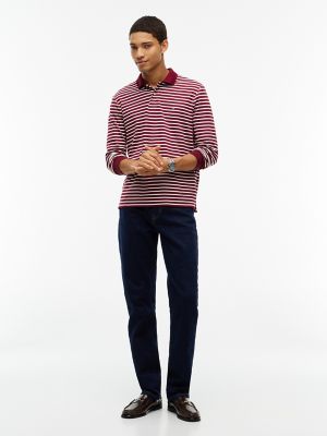 Мужское поло Tommy Hilfiger Regular Fit Long-Sleeve Polo, цвет: Бордовая слоновая кость полосатый — фото 2