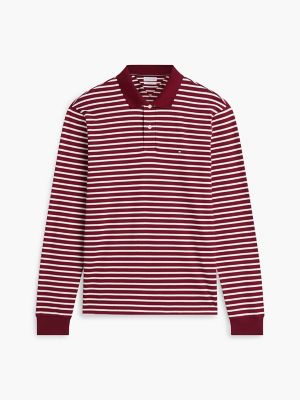 Мужское поло Tommy Hilfiger Regular Fit Long-Sleeve Polo, цвет: Бордовая слоновая кость полосатый — фото 5