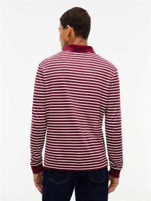 Мужское поло Tommy Hilfiger Regular Fit Long-Sleeve Polo, цвет: Бордовая слоновая кость полосатый — фото 4