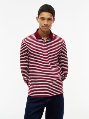 Regular Fit Long-Sleeve Polo, Burgundy Ivory Stripe