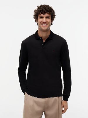 Regular Fit Long-Sleeve Polo, Black